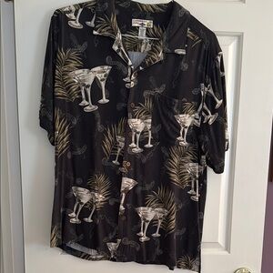 Caribbean Joe Black Casual Button Down Shirt with Tropical Print